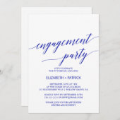Elegant Royal Blue Calligraphy Engagement Party Kaart (Voorkant / Achterkant)