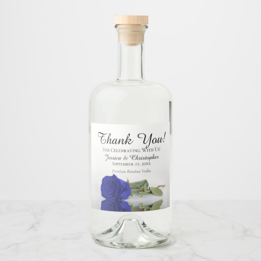 Elegant Royal Blue Cobalt Roos Weddenschap Harteli Likeurfles Etiket (Voorkant)