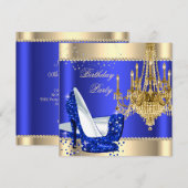 Elegant Royal Blue Cream Chandelier Party Kaart (Voorkant / Achterkant)