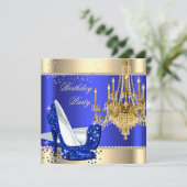 Elegant Royal Blue Cream Chandelier Party Kaart (Staand voorkant)