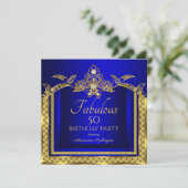 Elegant Royal Blue Damask Birthday Party Kaart (Staand voorkant)
