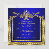 Elegant Royal Blue Damask Birthday Party Kaart (Achterkant)