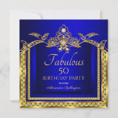 Elegant Royal Blue Damask Birthday Party Kaart (Voorkant)