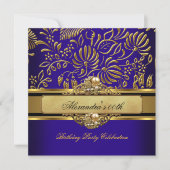 Elegant Royal Blue Damask Pearl Party Kaart (Voorkant)