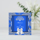 Elegant Royal Blue Damask Silver Birthday Party Kaart (Staand voorkant)