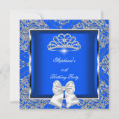 Elegant Royal Blue Damask Silver Birthday Party Kaart (Voorkant)