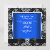Elegant Royal Blue Damask Silver Black Party Kaart (Achterkant)