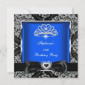 Elegant Royal Blue Damask Silver Black Party Kaart (Voorkant)