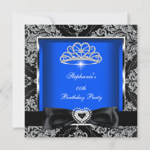 Elegant Royal Blue Damask Silver Black Party Kaart