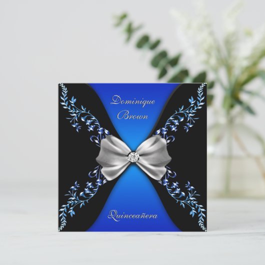 Elegant Royal Blue Diamond Bow Kaart (Staand voorkant)
