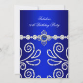 Elegant Royal Blue Diamond Pearl Birthday Party 2 Kaart (Voorkant)