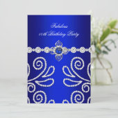 Elegant Royal Blue Diamond Pearl Birthday Party 2 Kaart (Staand voorkant)