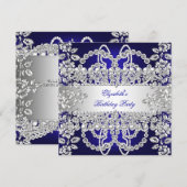 Elegant Royal Blue Diamonds Silver Birthday Party Kaart (Voorkant / Achterkant)