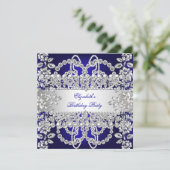 Elegant Royal Blue Diamonds Silver Birthday Party Kaart (Staand voorkant)