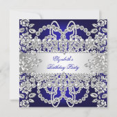 Elegant Royal Blue Diamonds Silver Birthday Party Kaart (Voorkant)