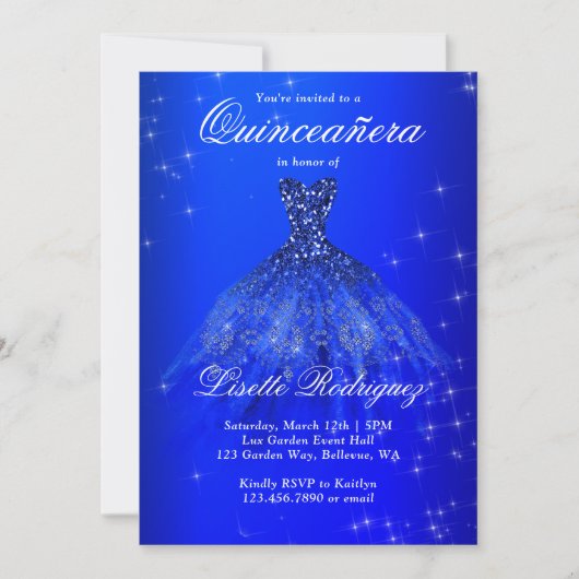 Elegant Royal Blue Dress Quinceanera Kaart (Voorkant)