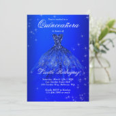 Elegant Royal Blue Dress Quinceanera Kaart (Staand voorkant)