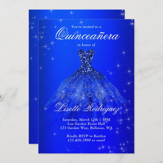 Elegant Royal Blue Dress Quinceanera Kaart (Voorkant / Achterkant)