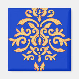 Elegant Royal Blue en Gilded Damask Magnet