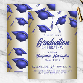 Elegant Royal Blue en Gold Afstuderen Celebration Kaart