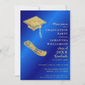 Elegant Royal Blue en Gold Afstuderen Kaart (Voorkant)