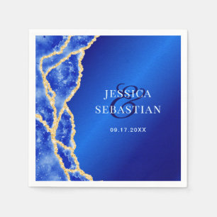 Elegant Royal Blue en Gold Agate Wedding Servet