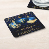 Elegant Royal Blue en Gold Baubles Merry Kerstmis Kartonnen Onderzetters (Schuin)