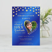 Elegant Royal Blue en Gold Class 2025 Afstuderen Kaart (Staand voorkant)