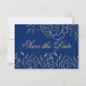 Elegant Royal Blue en Gold Fine Art Bloemen Save The Date (Voorkant)