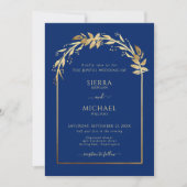 Elegant Royal Blue en Gold Foliage Wedding Arch Kaart (Voorkant)