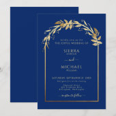 Elegant Royal Blue en Gold Foliage Wedding Arch Kaart (Voorkant / Achterkant)
