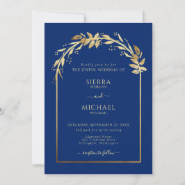 Elegant Royal Blue en Gold Foliage Wedding Arch Kaart