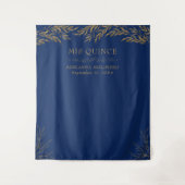 Elegant Royal Blue en Gold Leaf Mis Quince Wandkleed (Voorkant)