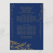 Elegant Royal Blue en Gold Leaf Quinceanera Programmakaart (Achterkant)