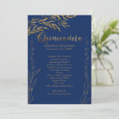 Elegant Royal Blue en Gold Leaf Quinceanera Programmakaart (Staand voorkant)