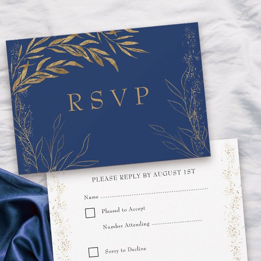 Elegant Royal Blue en Gold Leaf RSVP-kaart RSVP Kaartje
