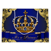 Elegant Royal Blue en Gold Prince Baby shower Large Cadeautasje (Voorkant)
