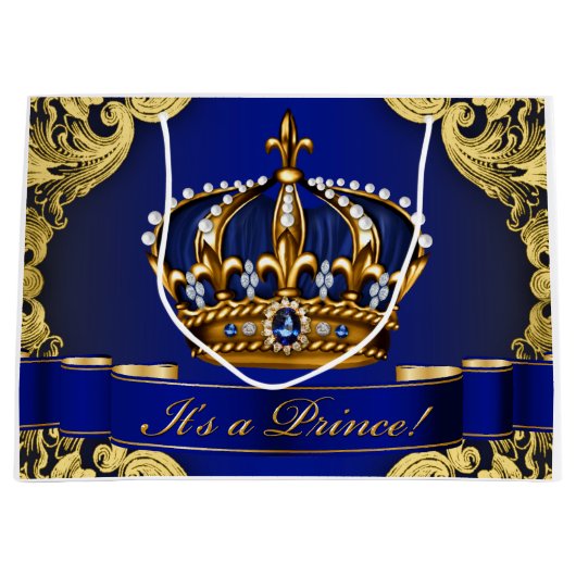 Elegant Royal Blue en Gold Prince Baby shower Large Cadeautasje (Voorkant)