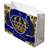Elegant Royal Blue en Gold Prince Baby shower Large Cadeautasje (Achterkant Gekanteld)