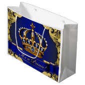 Elegant Royal Blue en Gold Prince Baby shower Large Cadeautasje (Voorkant Gekanteld)