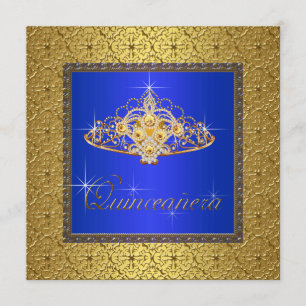 Elegant Royal Blue en Gold Quinceanera Kaart