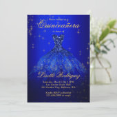 Elegant Royal Blue en Gold Thmed Quinceanera Kaart (Staand voorkant)