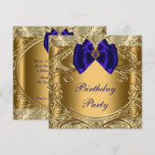 Elegant Royal Blue en Gold Verjaardagsfeest Kaart (Voorkant / Achterkant)