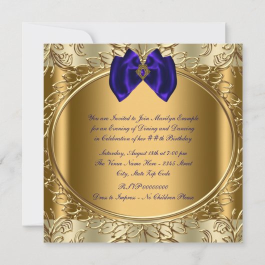 Elegant Royal Blue en Gold Verjaardagsfeest Kaart (Achterkant)