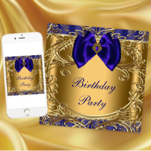 Elegant Royal Blue en Gold Verjaardagsfeest Kaart