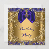 Elegant Royal Blue en Gold Verjaardagsfeest Kaart (Voorkant)