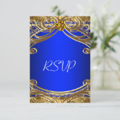 Elegant Royal Blue en Gold Wedding RSVP (Staand voorkant)