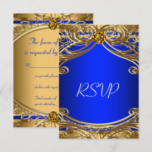 Elegant Royal Blue en Gold Wedding RSVP (Voorkant / Achterkant)