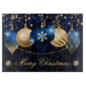 Elegant Royal Blue en Gold Winter Baubles Kerstmis Snijplank (Voorkant)