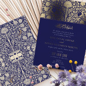 Elegant Royal Blue en Goud Islamitische bruiloft Folie Uitnodiging